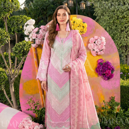 UA-208 Embroidered Chikenkari Cambric Cotton Pastel Festive Collection by Umnaa - Ready to Wear Pakistani Asian clothes
