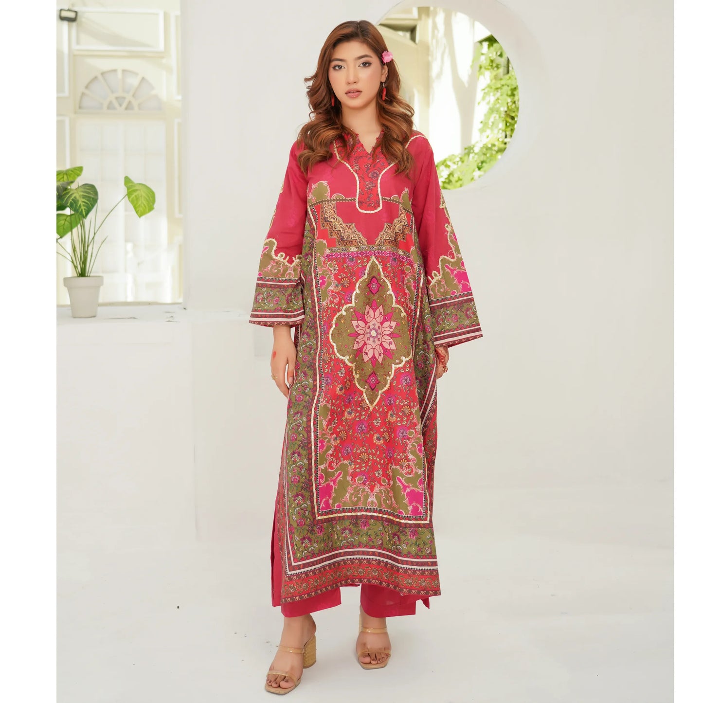 UMS-64 Pakistani Printed Lawn Kaftan Style 2 Piece Suit – Casual Summer Collection by Simrans