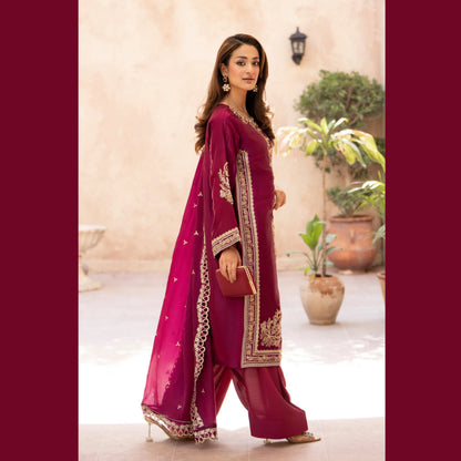 RA-36 Embroidered Sheesha Silk 3 Piece Suit | Premium Embroidered Silk Dress with Dupatta | Women's Party & Festive Wear