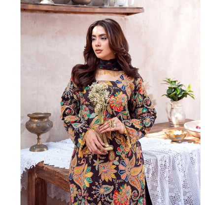UA-225 Trendy Indian Armani Silk 3 Piece Suit by Umnaa | Embroidered Kameez with Shamoos Silk Shararah & Apple Silk Dupatta | Festive & Party Wear
