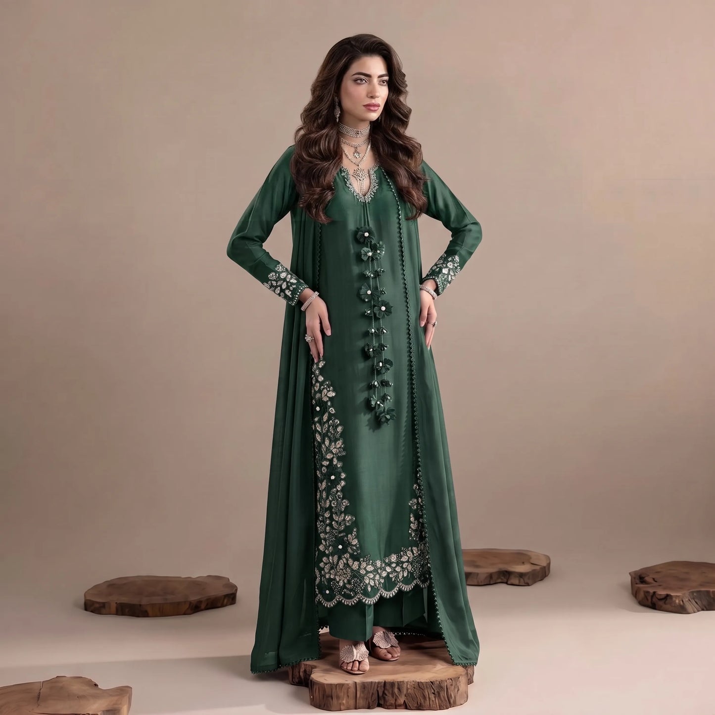 UA-336 Women's Embroidered Raw Silk Dress 3 Piece Festive & Party Wear Suit by Umnaa
