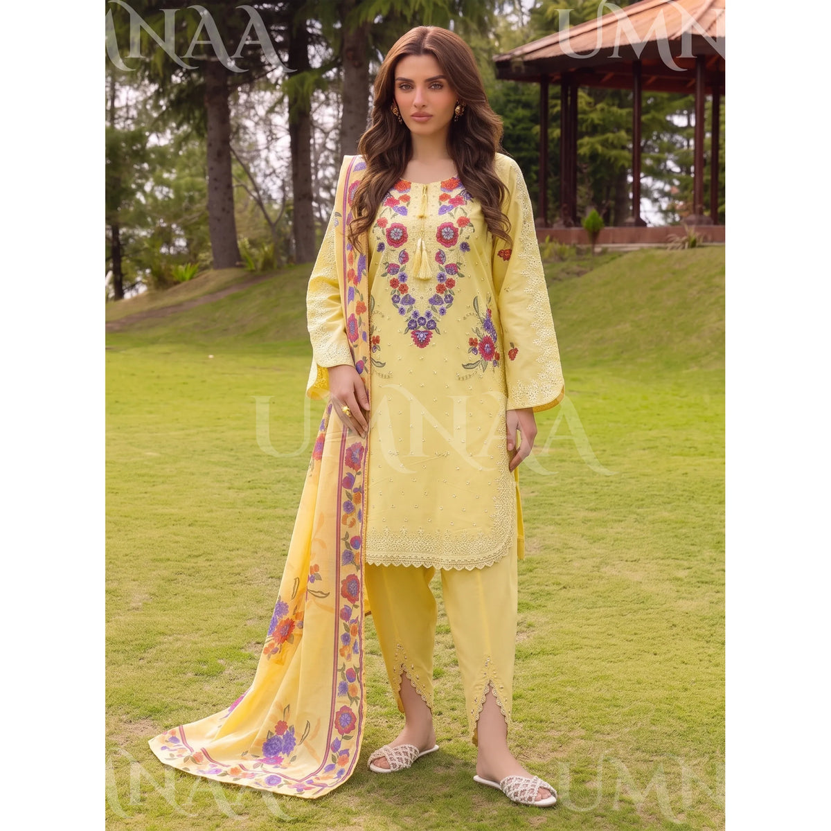 UA-270 Embroidered Cambric Cotton with Tulip Style Shalwar | Umnaa