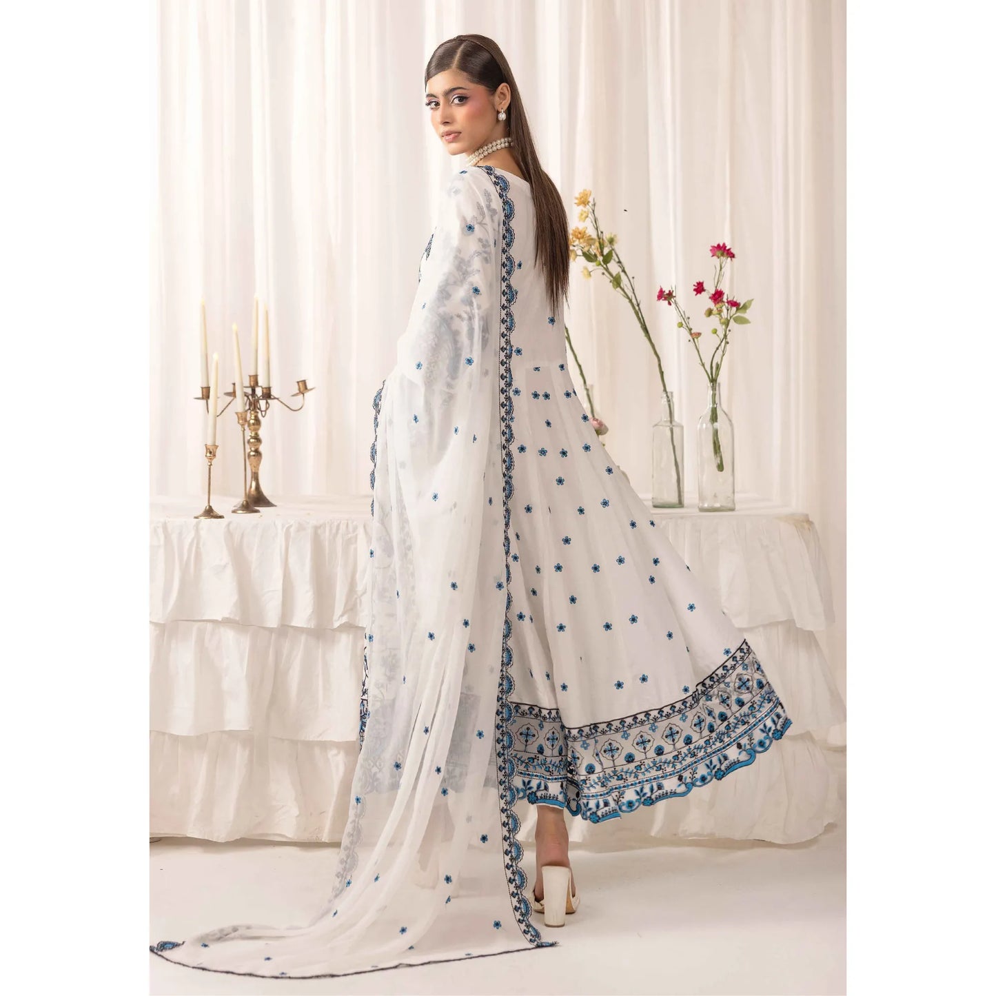 UMS-69 "Aaliya by" Simrans Embroidered Linen frock 3 Pc