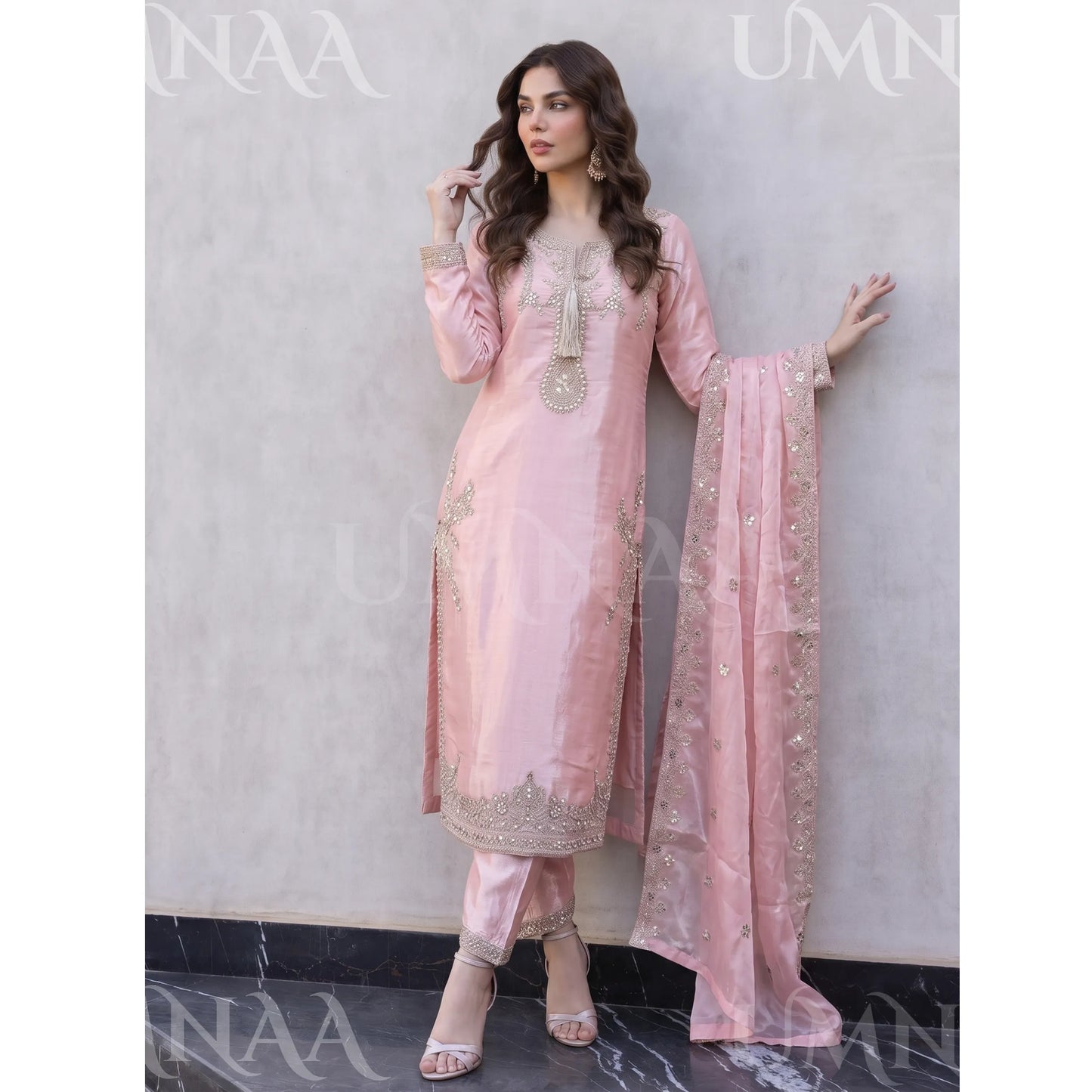 UA-289 Luxury Silk 3-Pc Suit | Embroidered Pakistani Formal Wear