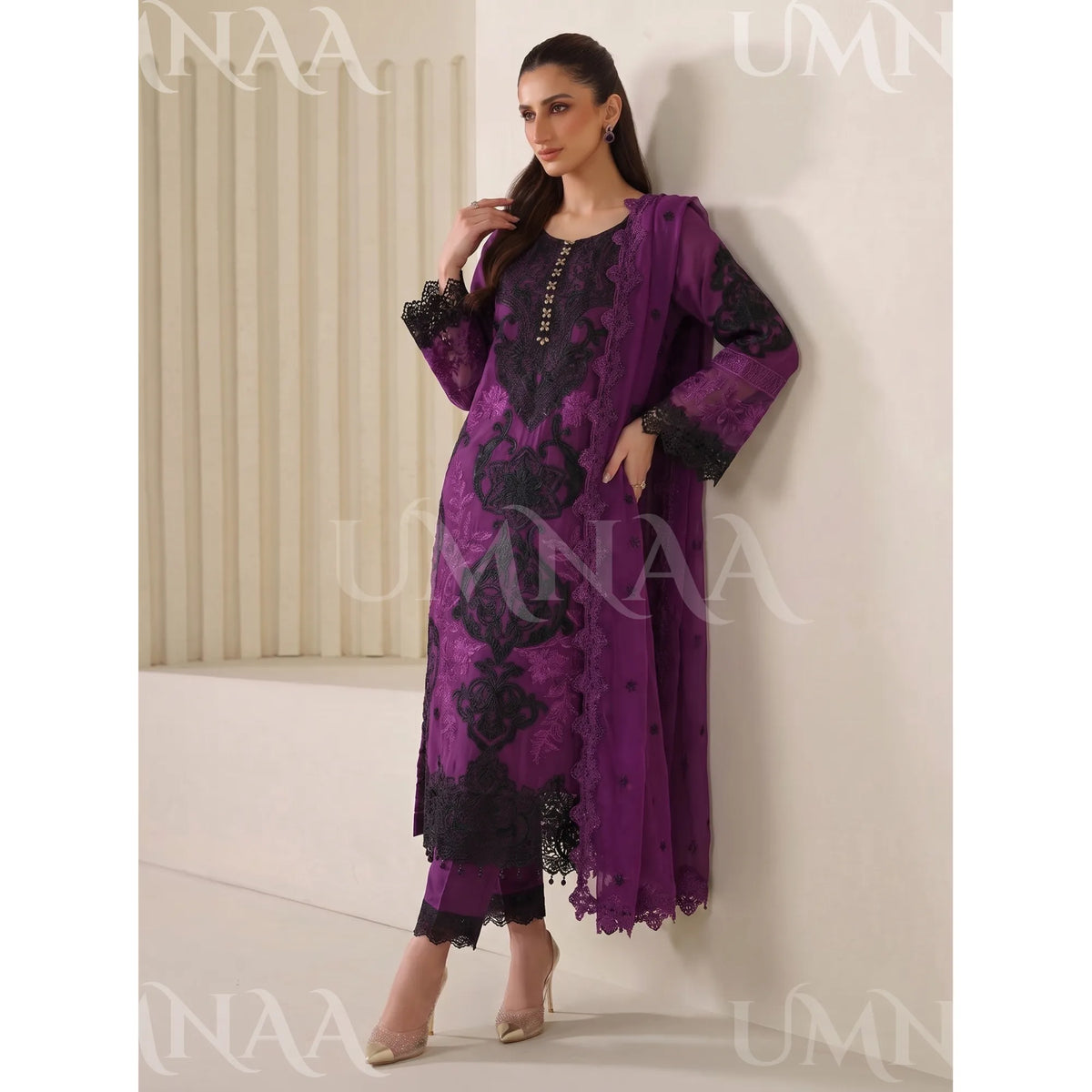 UA-296 Embroidered Chiffon 3 Pc Collection | Umnaa