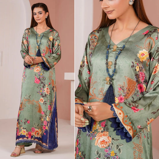 UA-312 Printed Shamooz Silk Printed Kaftan Style Co-Ord Set| Umnaa