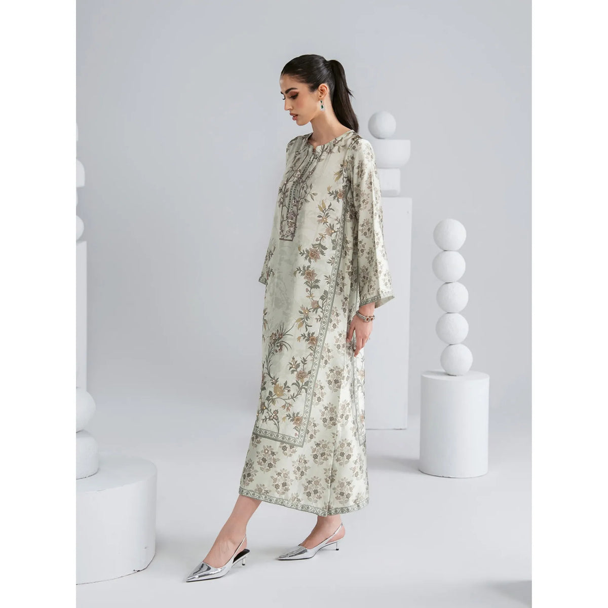 UAL-08 Printed Silk Kaftan with Trouser 2 Pc Set | Ally's