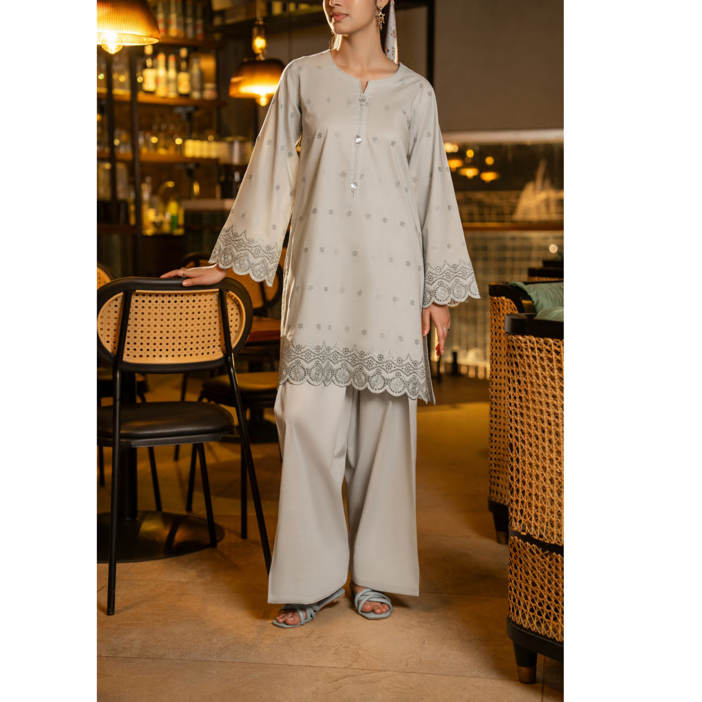 UCA-18 2 Pc Casual Cotton Farshi Shalwar Chikenkari Co-Ords Set | Ready to Wear | Casuallite