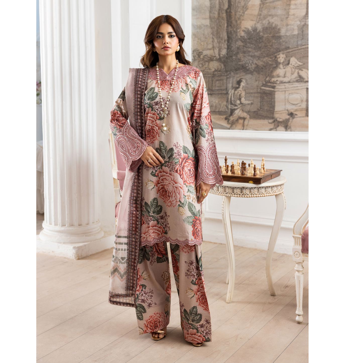 RA-15 Embroidered Trending Printed Farshi Shalwar Lawn Collection 3 Pc | Raniya.h