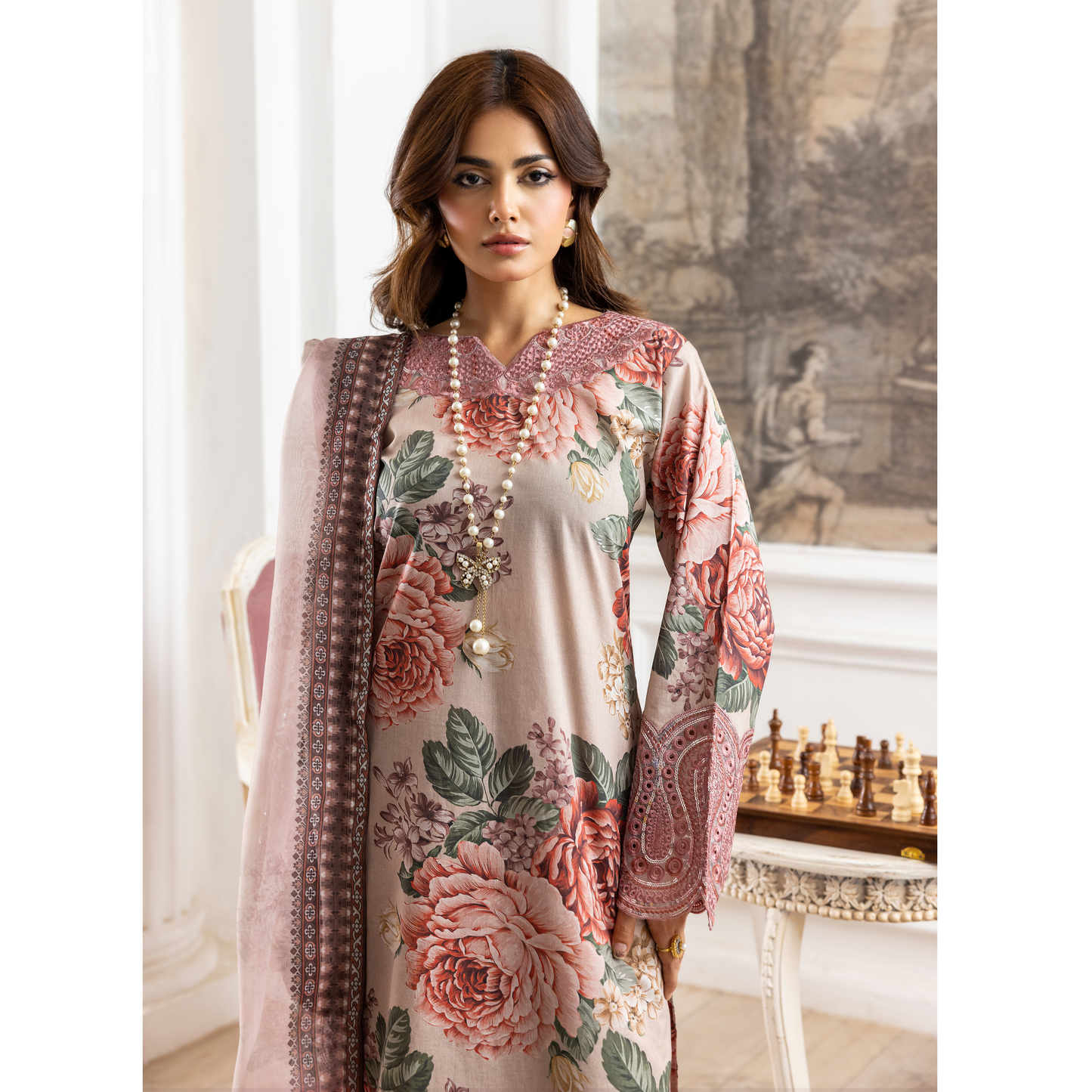 RA-15 Embroidered Trending Printed Farshi Shalwar Lawn Collection 3 Pc | Raniya.h