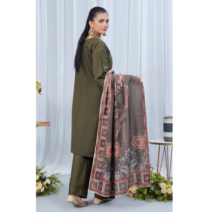 (Rifle Green) Khaddar Dress with Shawl |3 Pc| Winter Collection | Hayats