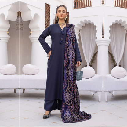 Dhanak Dress Heavily Embroidered Velvet Shawl  3 Pc Ready-to-wear by SIMRANS