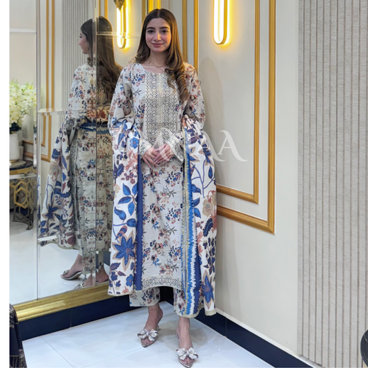 UA-35 Printed Embroidered Khaddar 3 Pc Dress | Ready to wear | UMNAA