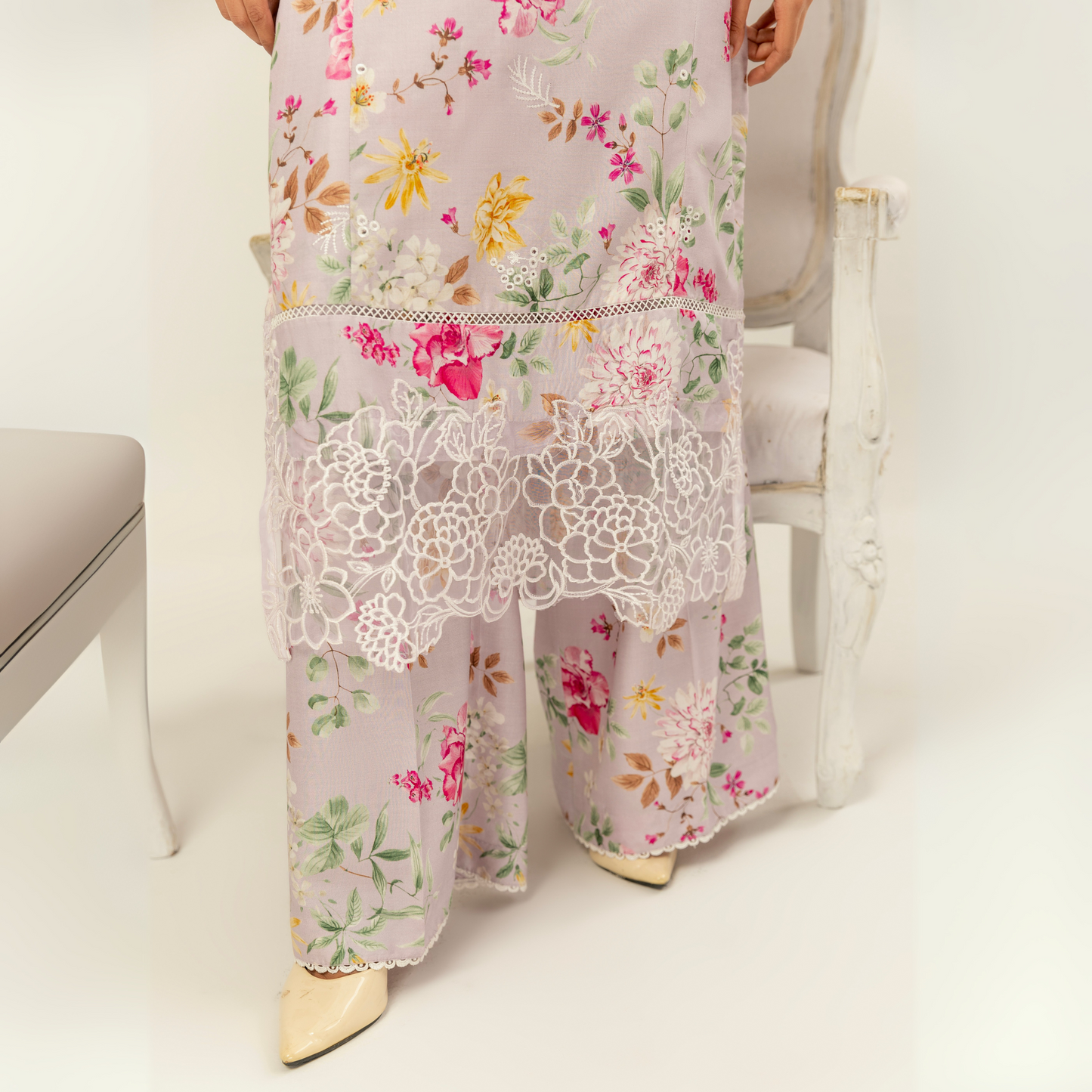 UMS-10 Floral Printed Embroidered Linen | 3 Pc | Ready-to-wear Dress - Simrans
