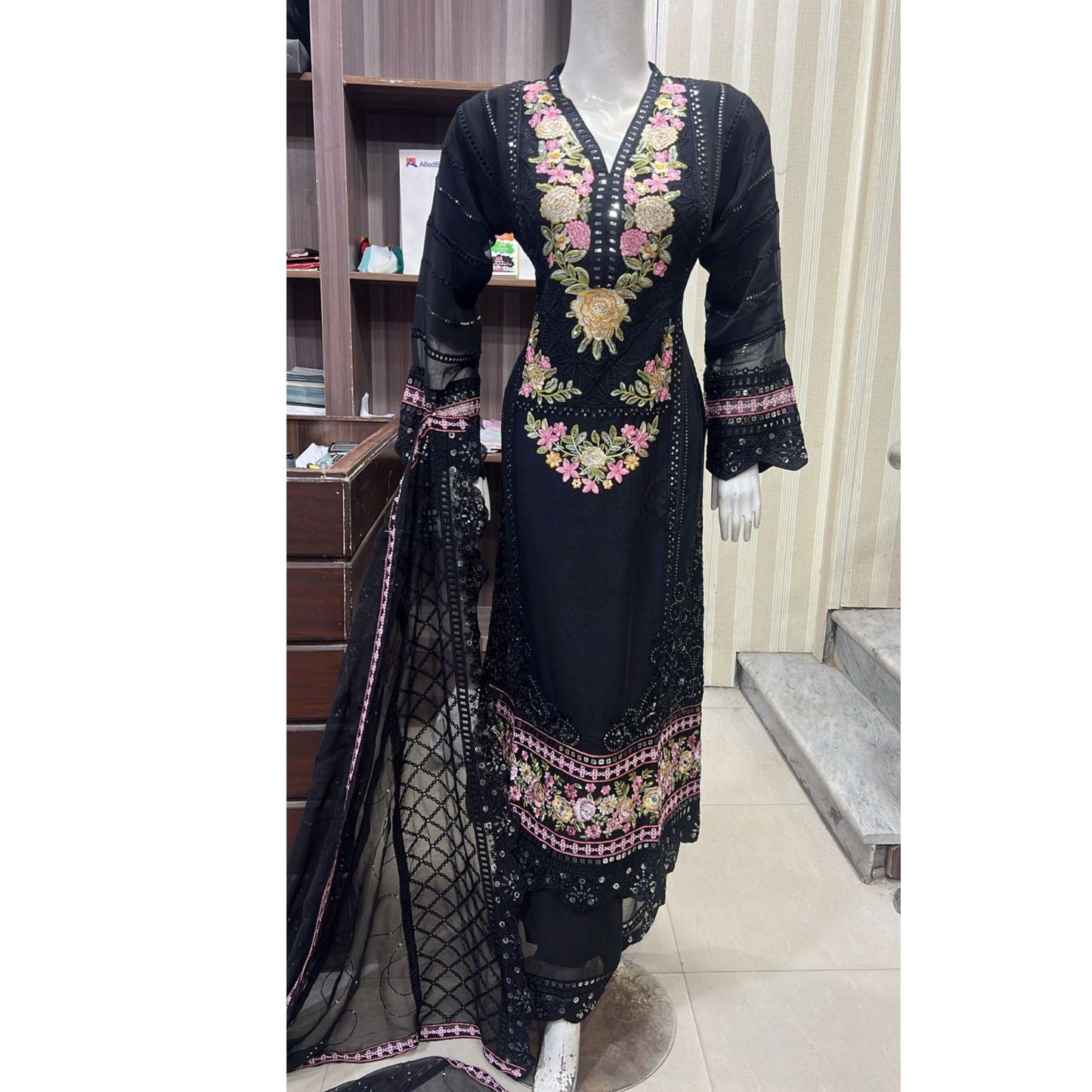 UA-52 3 Pc Luxury mother daughter Embroidered Chiffon Collection- Umnaa