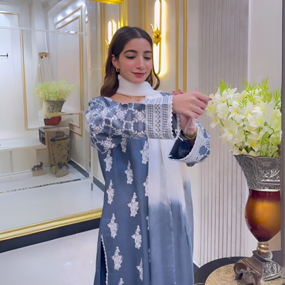 UA-57 3 Pc Luxury mother daughter Embroidered Linen Collection- Umnaa