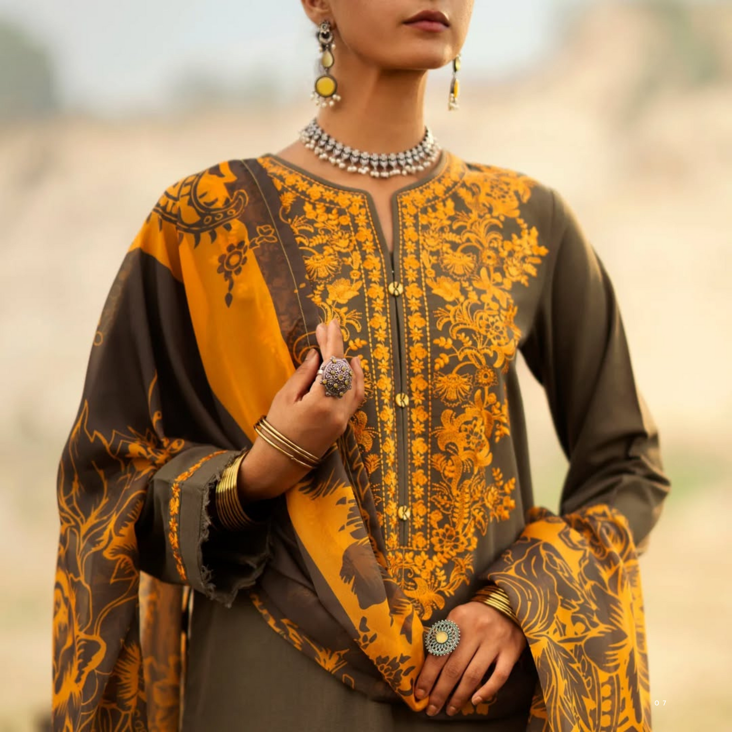 (Olive Green) 3 Pc Embroidered Cotton Ready to Wear Collection by Casuallite | UCA-14