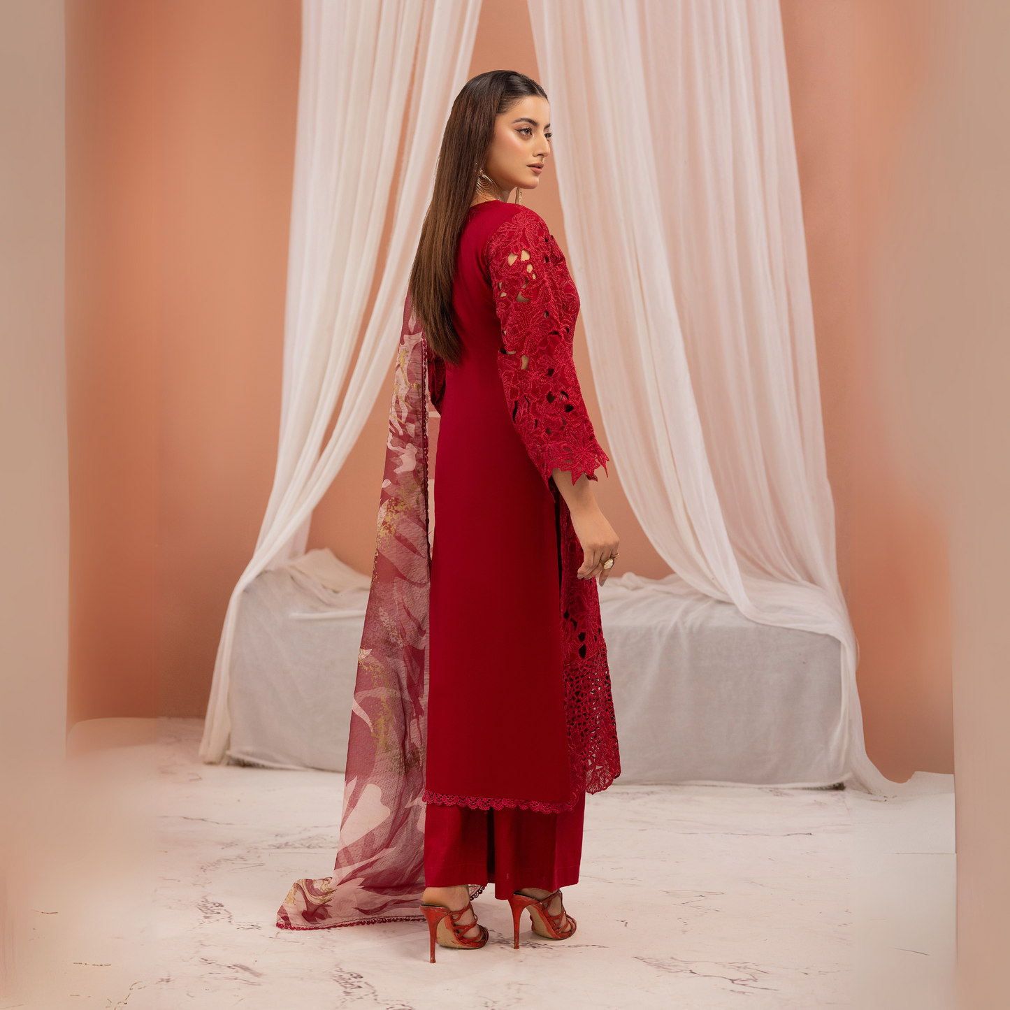 UMS-16 3 Pc Chikenkari Cambric Cotton Ready to Wear Dress | Simrans