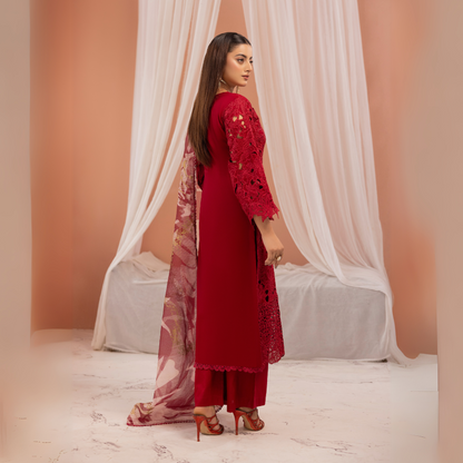 UMS-16 3 Pc Chikenkari Cambric Cotton Ready to Wear Dress | Simrans