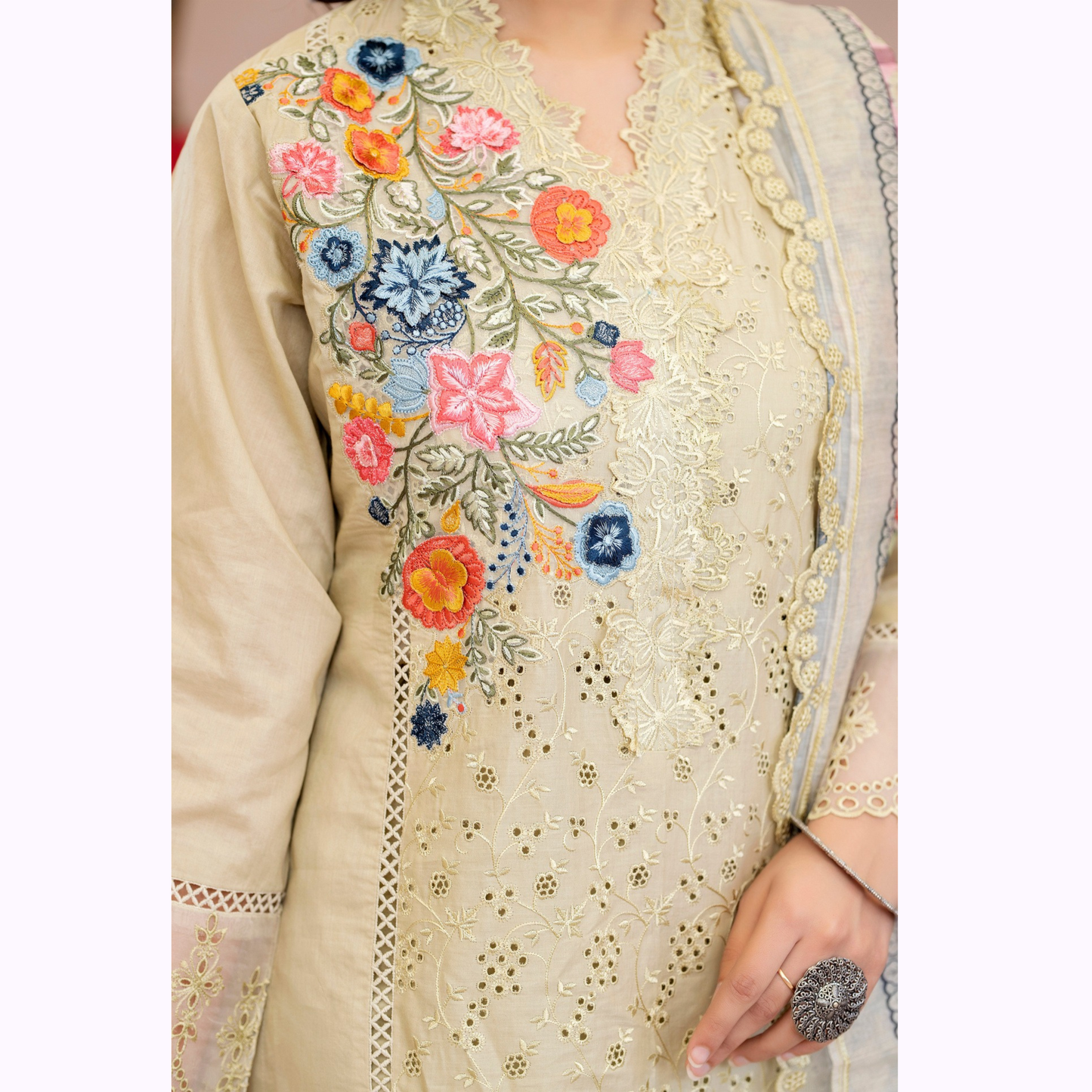 UKC-27 Embroidered Cambric Cotton Ready to Wear 3 Pc - Karma Collection