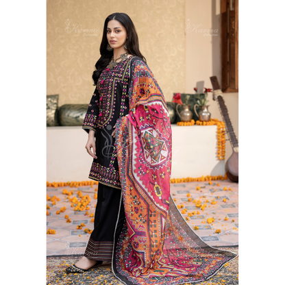 KC-1433 Embroidered Cambric Cotton Farshi Shalwar Kameez Ready to Wear 3 Pc - Karma Collection