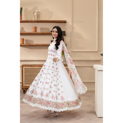 KC-1436 Embroidered Cambric Cotton long Frock Dress Ready to Wear 3 Pc - Karma Collection