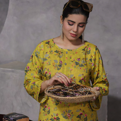 2 Pc Ready to wear Printed Lawn Co-Ords Dress - Saphron