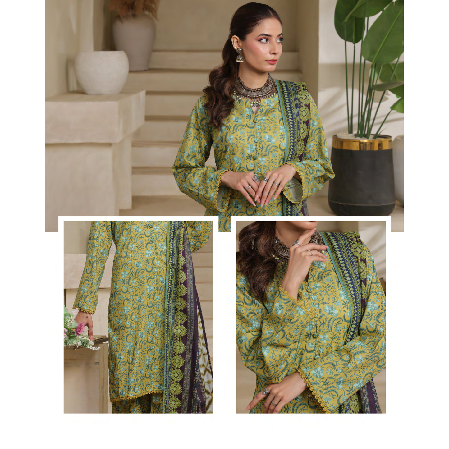 USN-14 Printed Lawn 3 Pc Dress | Ready to Wear | Saphron