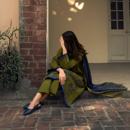 UCA-33 "Shadows" Embroidered Khaddar with Wool Shawl Winter Collection by Casuallite