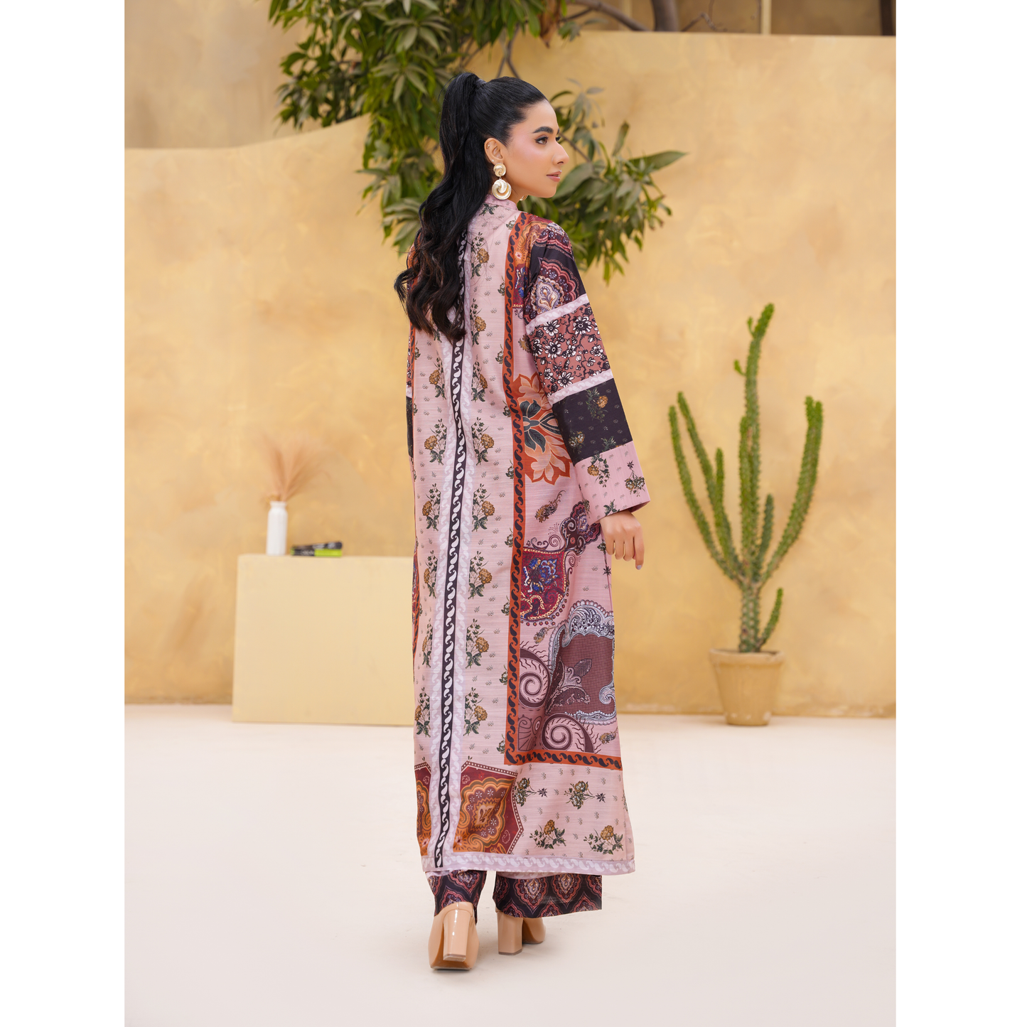 UA-157 Printed Slub Khaddar Kaftan Co-Ord Set | Winter 2 Piece Outfit