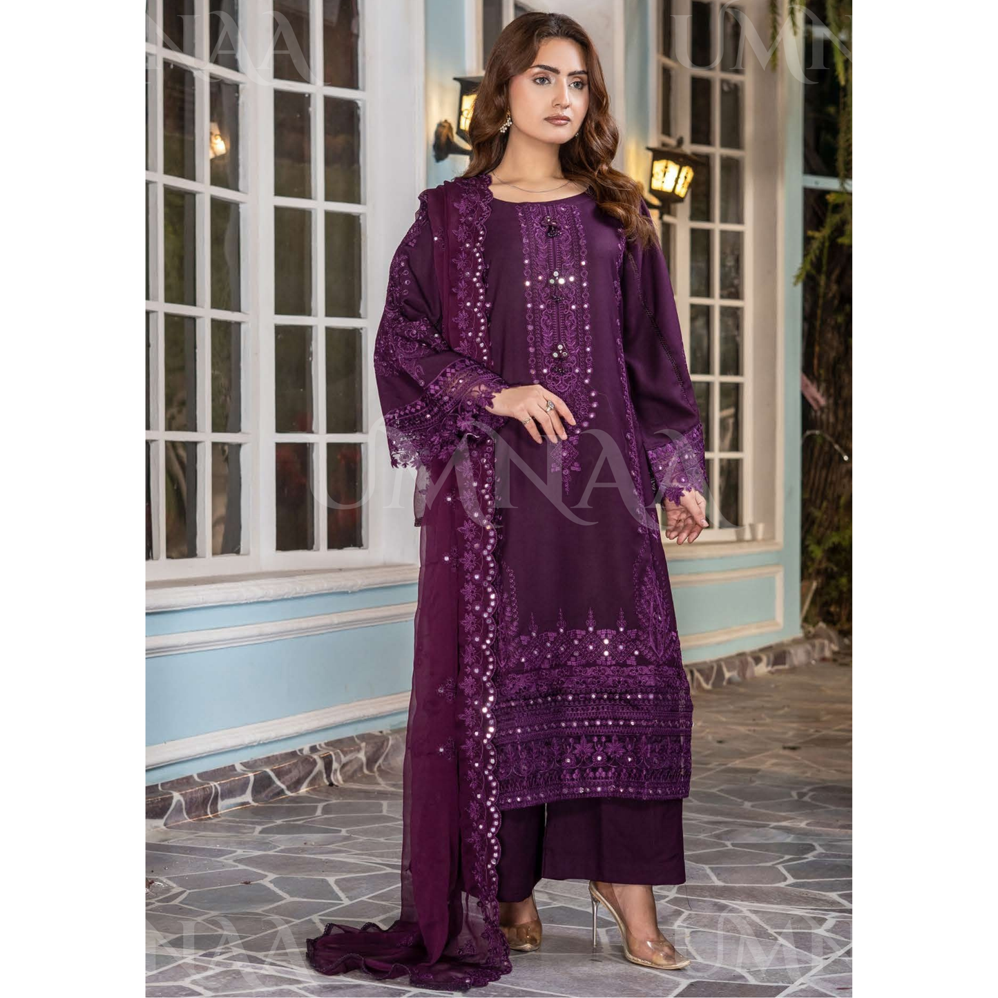 UA-159 Embroidered Dhanak Collection by Umnaa