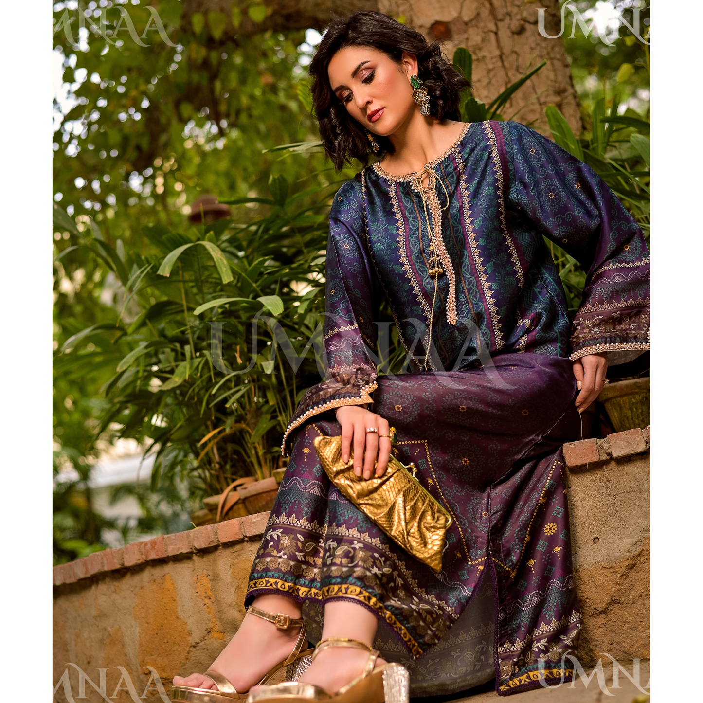 UA-160 Printed Silk kaftan Style long Maxi 1 PC  | Ready to wear | Umnaa