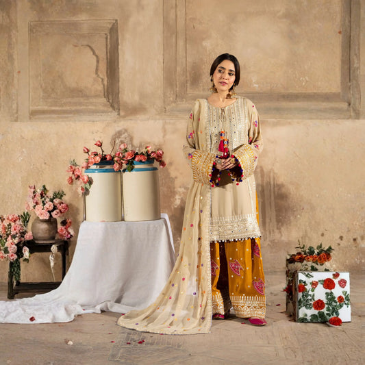 F-526 "Saj Dhaj" Embroidered Georgette Collection by Karma Collection