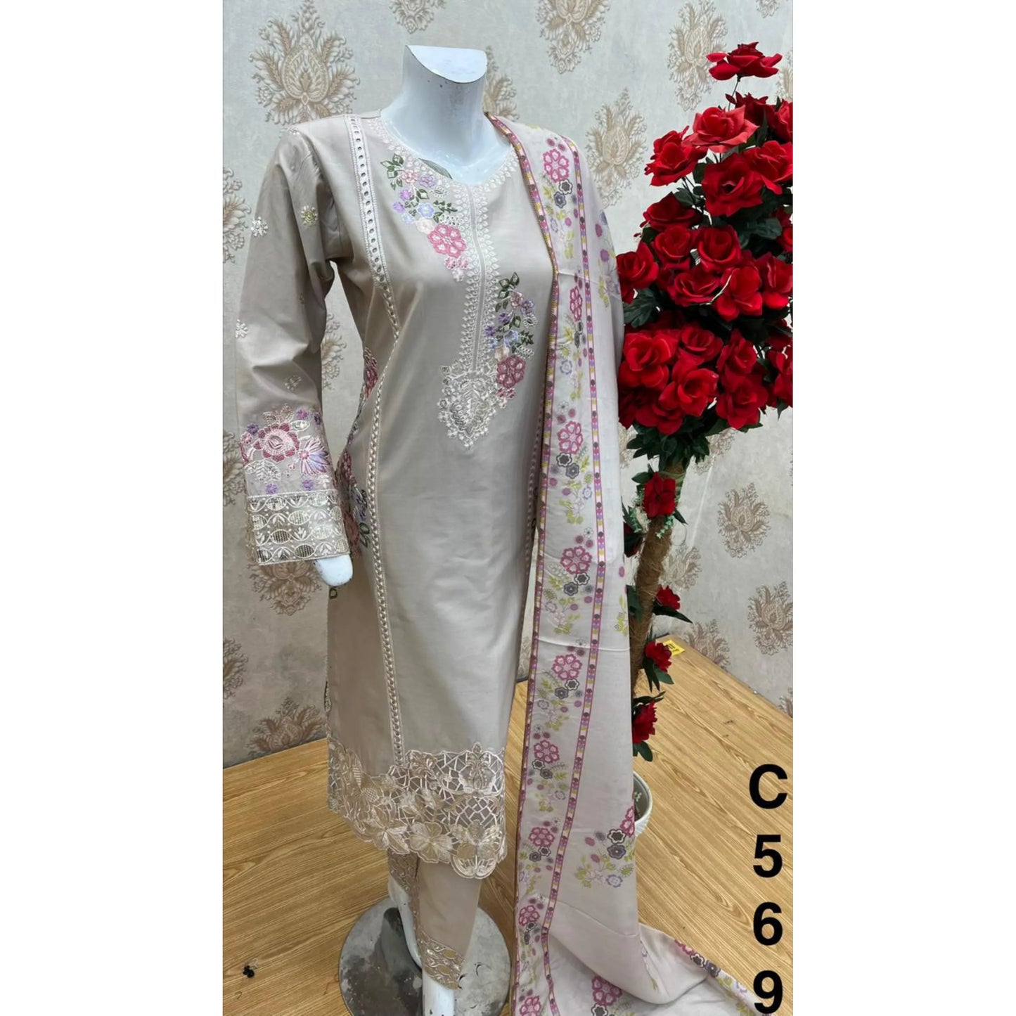UA-185 Embroidered Cotton 3-Piece Collection | Ready to Wear Asian clothes