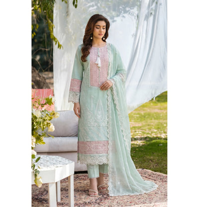 UB-02 3 Pc Embroidered Linen Dress With Embroidered Chiffon Dupatta  By UB