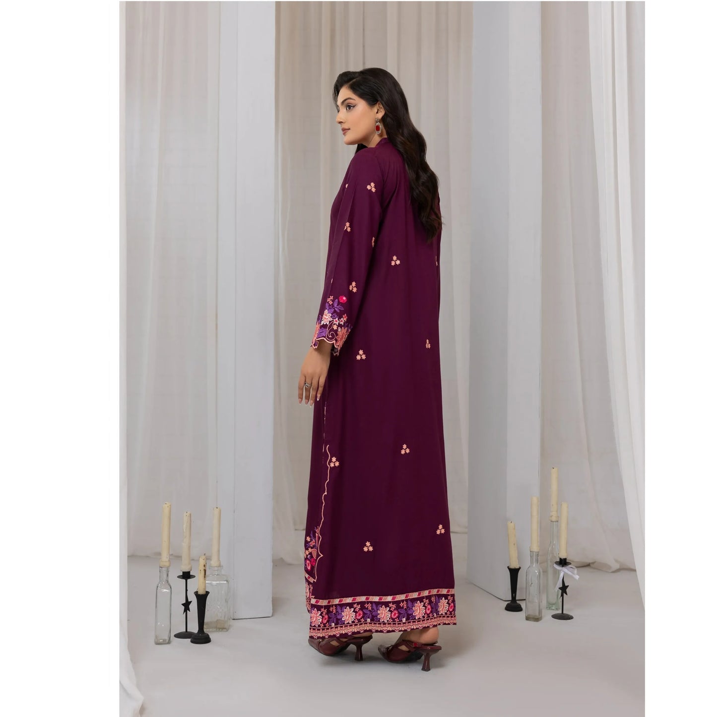 UTT-22 Embroidered Viscose Linen Kaftan Style 2 Piece Co Ord Set Collection by Traditional Thread