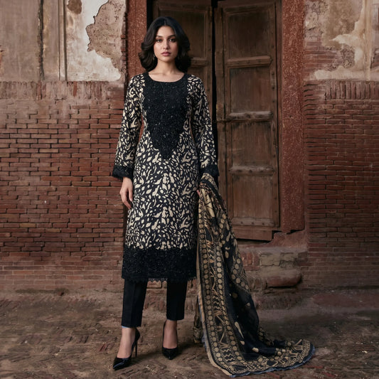 UA-198 Embroidered Printed Poly Silk Lawn Collection by Umnaa | Ready to Wear | Asian Clothes