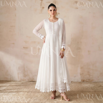 UA-204 Luxury Embroidered Chiffon Frock Collection 3 Pc | Ready to Wear | Umnaa
