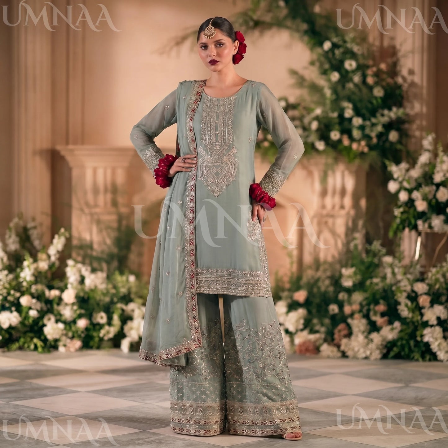 UA-210 Embroidered Chiffon Sharara Festive Collection by umnaa | Ready to Wear Pakistani Asian clothes