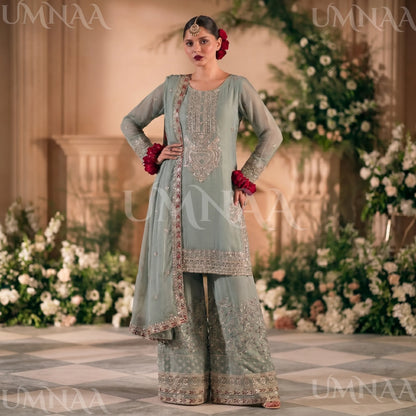 UA-210 Embroidered Chiffon Sharara Festive Collection by umnaa | Ready to Wear Pakistani Asian clothes