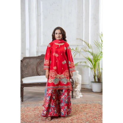 UMRZ-61 "Riwayat" by Rangz Embroidered Cotton with poly Lawn Sharara Festive collection| Ready to Wear Pakistani Asian clothes