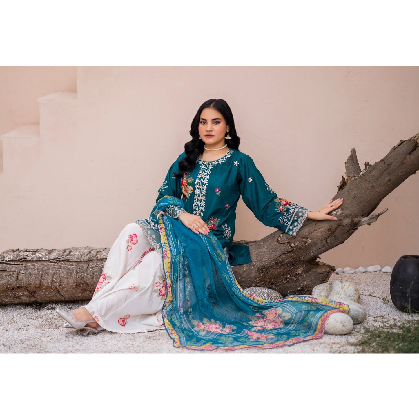 UMRZ-62 "Crimsons" by Rangz Embroidered Cotton with poly Lawn Sharara Festive collection| Ready to Wear Pakistani Asian clothes