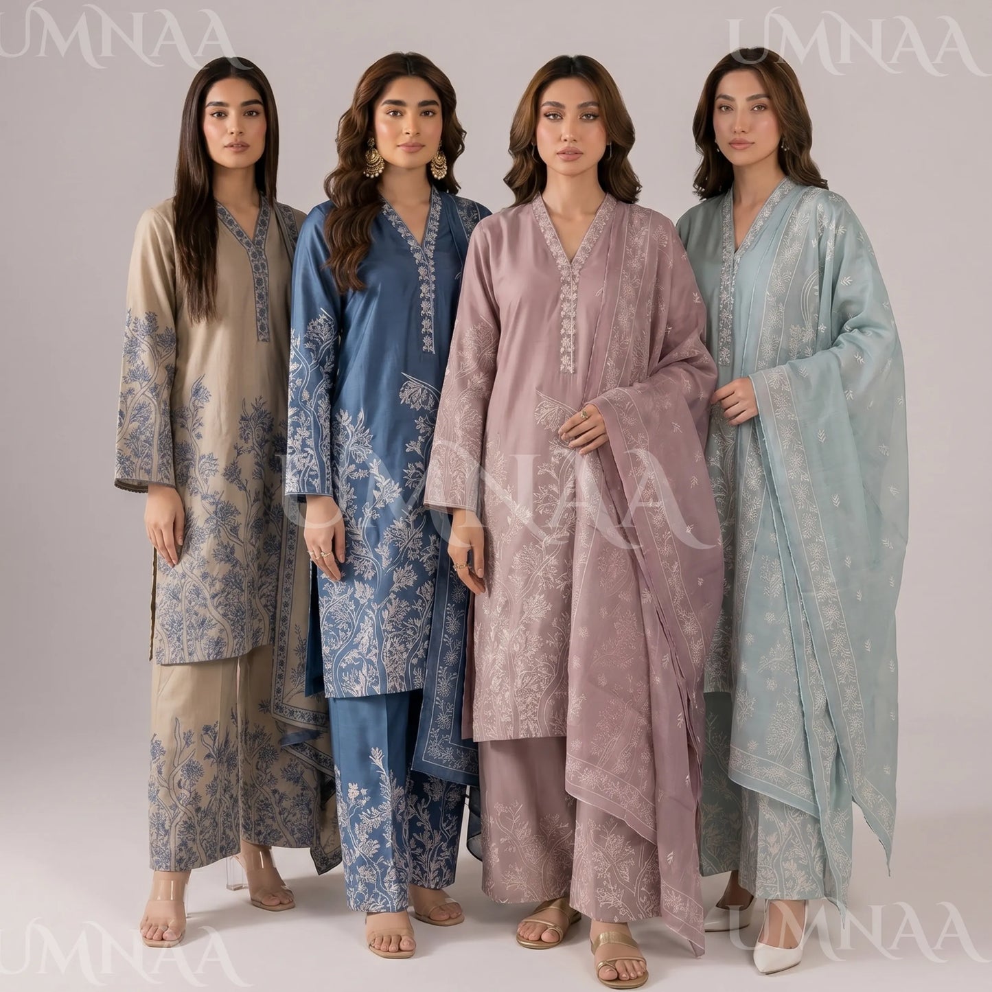 UA-221 Embroidered Cotton Ready to Wear Collection Pakistani Asian Women | 3 Piece Shirt Trouser Duppata by Umnaa