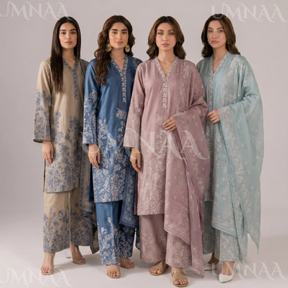 UA-221 Embroidered Cotton Ready to Wear Collection Pakistani Asian Women | 3 Piece Shirt Trouser Duppata by Umnaa