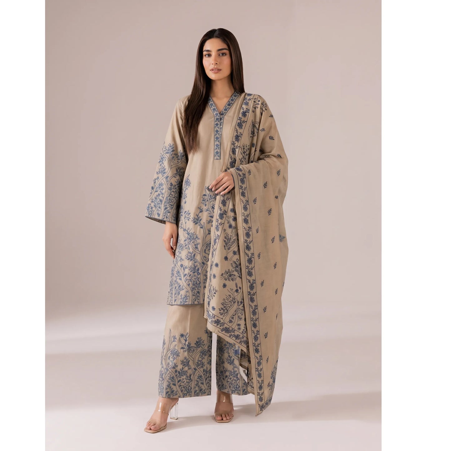 UA-221 Embroidered Cotton Ready to Wear Collection Pakistani Asian Women | 3 Piece Shirt Trouser Duppata by Umnaa