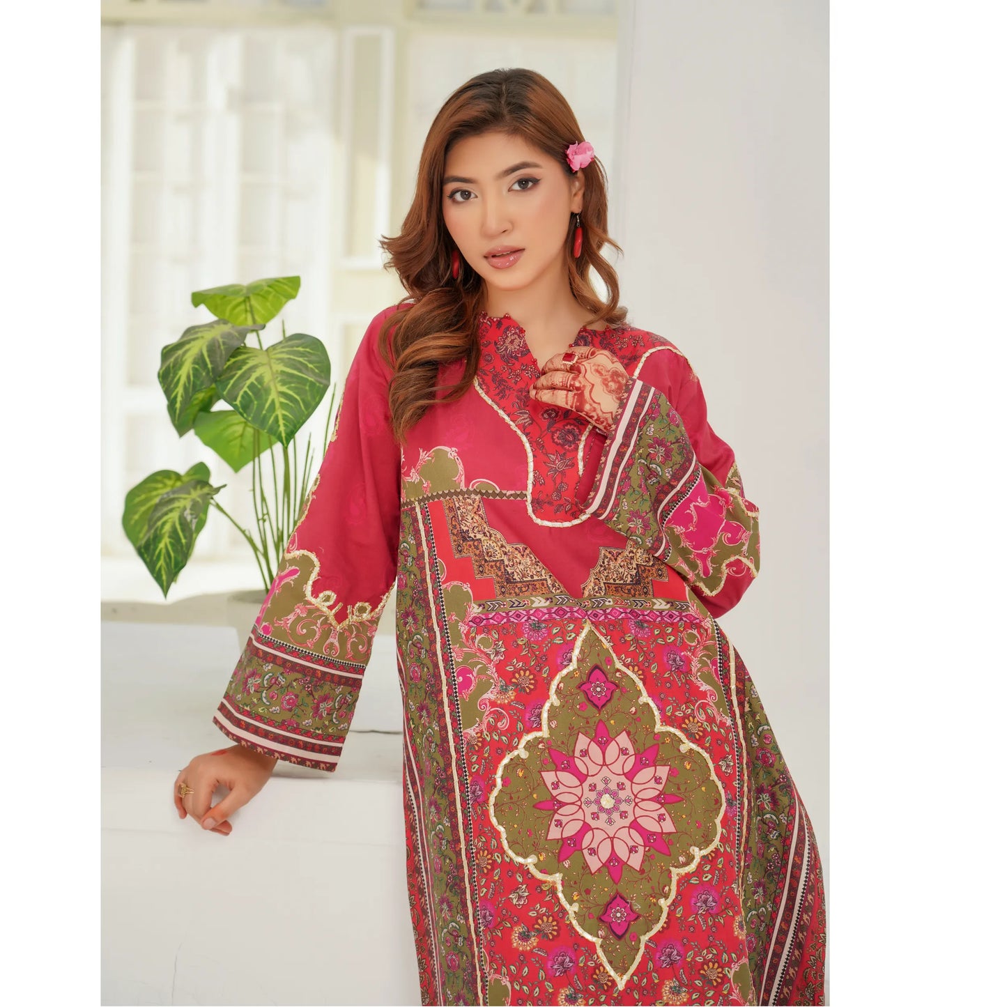 UMS-64 Pakistani Printed Lawn Kaftan Style 2 Piece Suit – Casual Summer Collection by Simrans