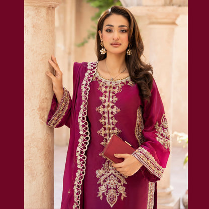RA-36 Embroidered Sheesha Silk 3 Piece Suit | Premium Embroidered Silk Dress with Dupatta | Women's Party & Festive Wear