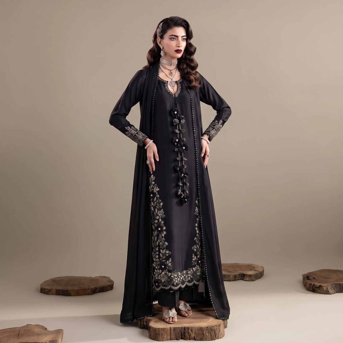 UA-336 Women's Embroidered Raw Silk Dress 3 Piece Festive & Party Wear Suit by Umnaa