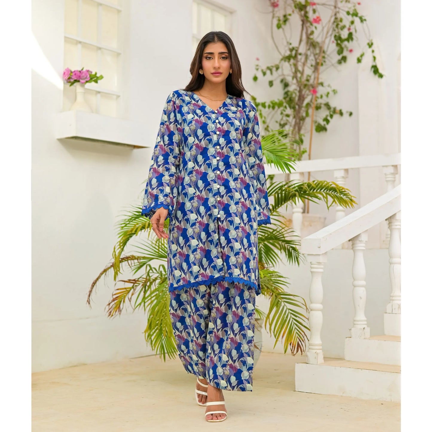 UA-248 Printed Lawn 2 Piece Co-Ord Set | Soft Breathable Summer Outfit | Casual Matching Shirt & Trouser Set by Umnaa
