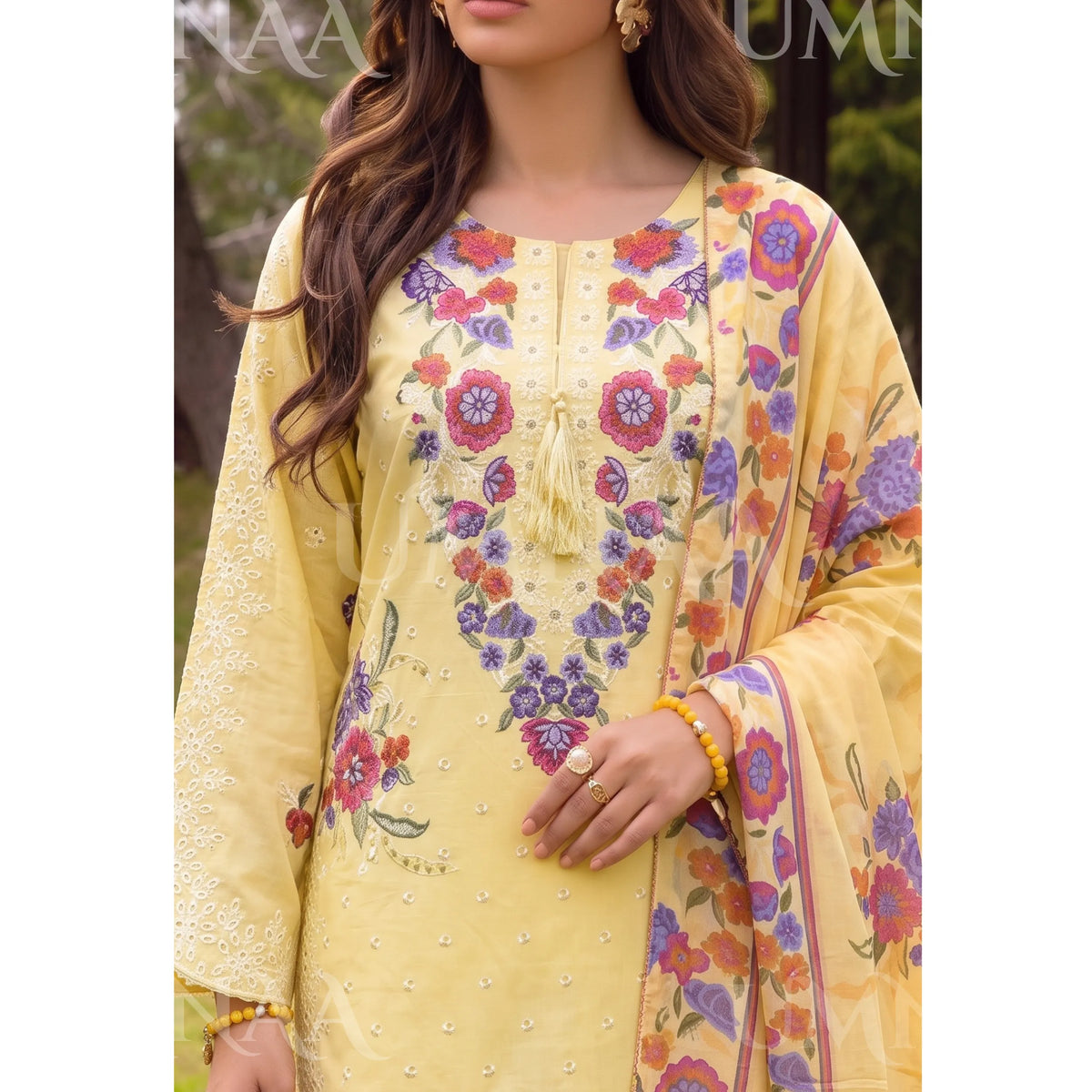 UA-270 Embroidered Cambric Cotton with Tulip Style Shalwar | Umnaa